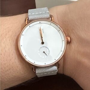 MVMT Bloom Gray Leather and Rose Gold Watch